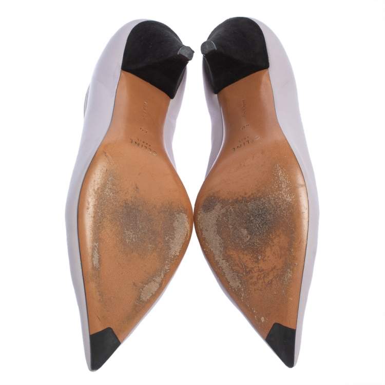 Pre Owned Celine Purple Leather V-Neck Pointed Toe Pumps Size 40