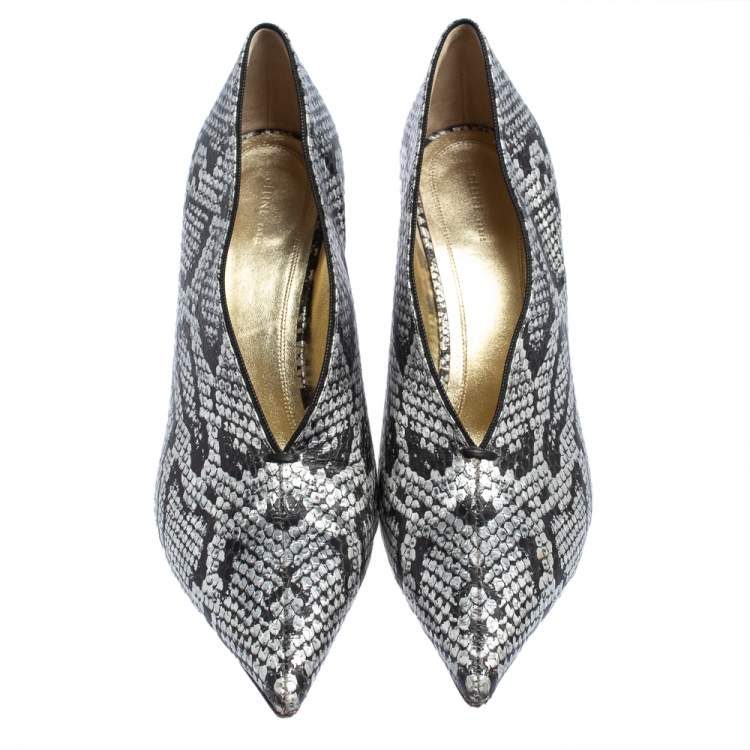 Pre Owned Celine Two Tone Python Embossed Leather V Neck Pumps Size 40