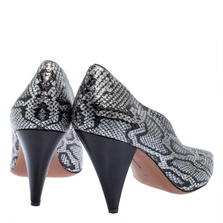 Pre Owned Celine Two Tone Python Embossed Leather V Neck Pumps Size 40