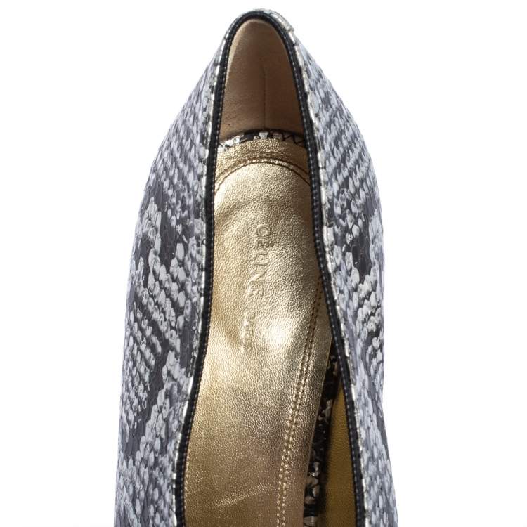 Pre Owned Celine Two Tone Python Embossed Leather V Neck Pumps Size 40