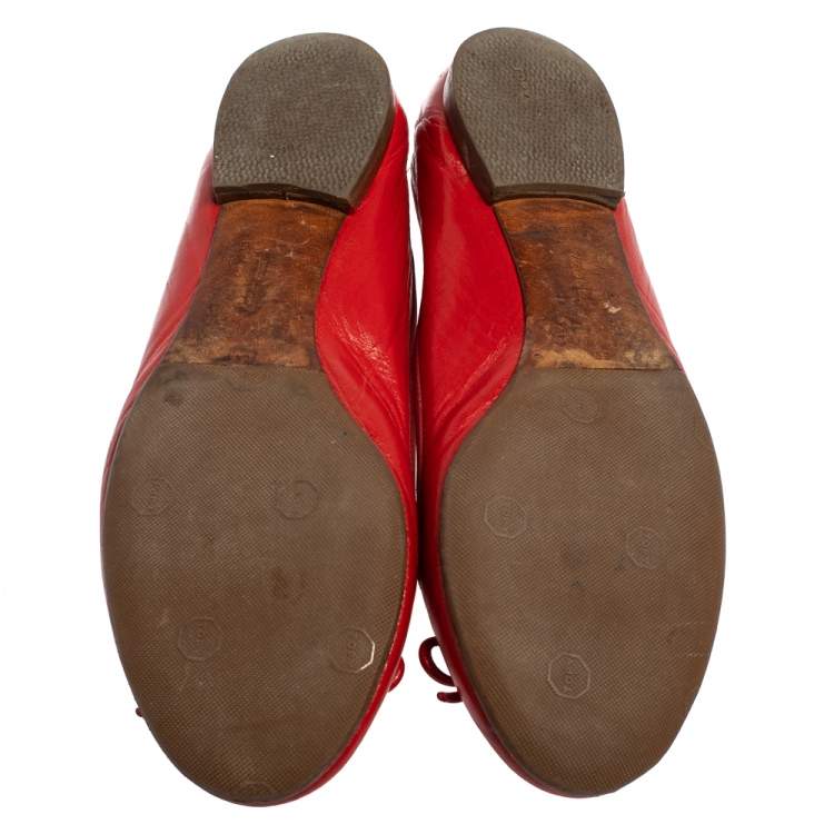 Pre Owned Celine Red Leather Bow Ballet Flats Size 37