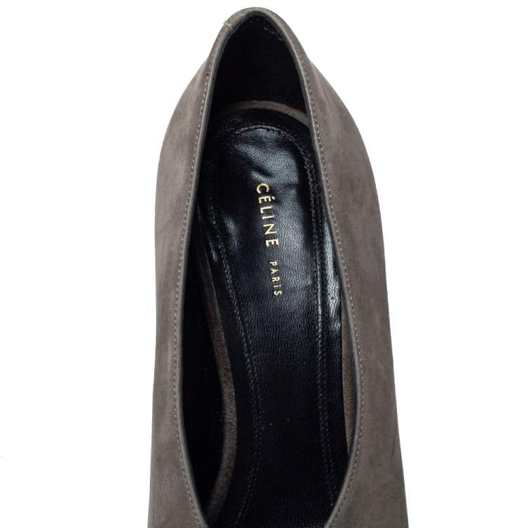 Pre Owned Celine Grey Leather V-Neck Pumps Size 35