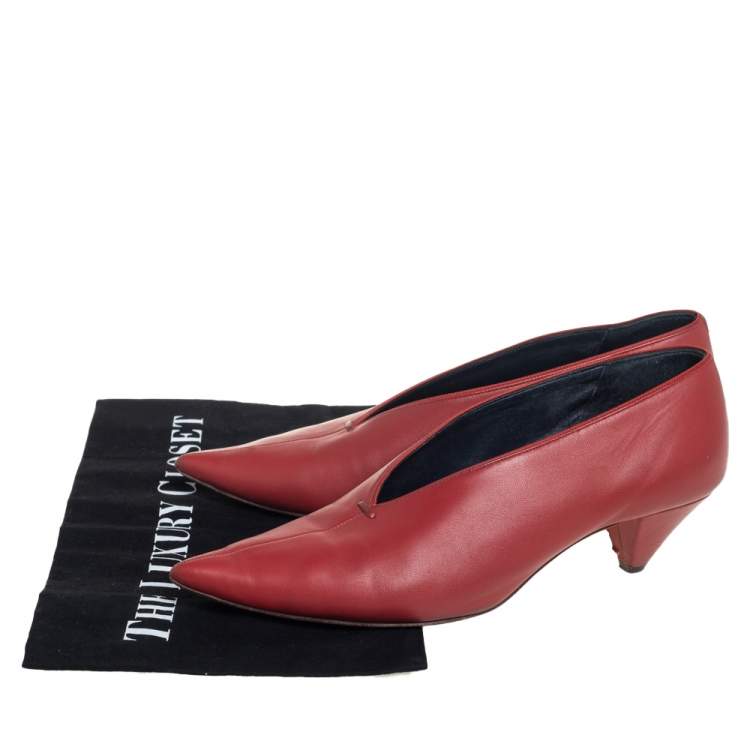 Pre Owned Celine Brown Leather V Neck Pointed Toe Pumps Size 38