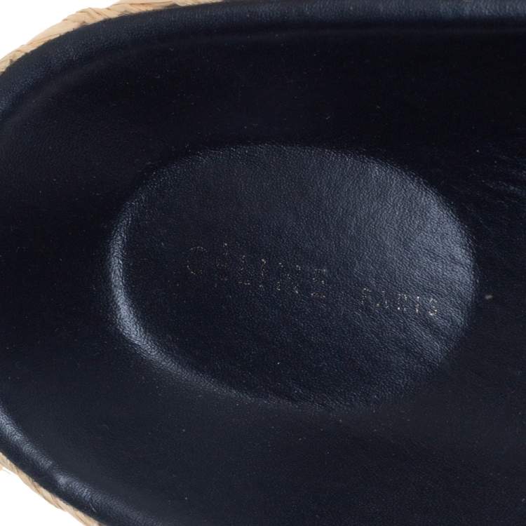 Pre Owned Celine Black Leather Flat Espadrille Slides Size 39