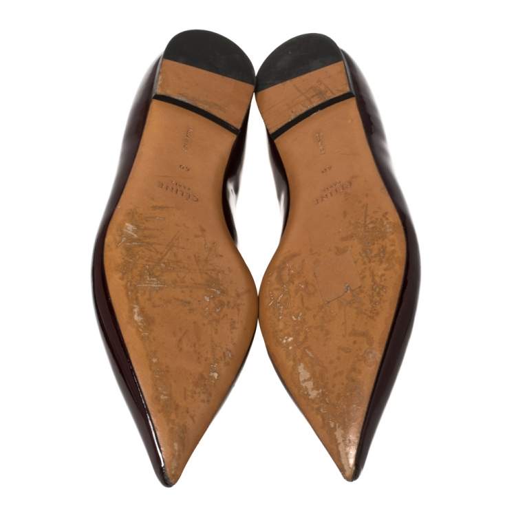 Pre Owned Celine Burgundy Patent Leather V Neck Pointed Toe Flats Size 40