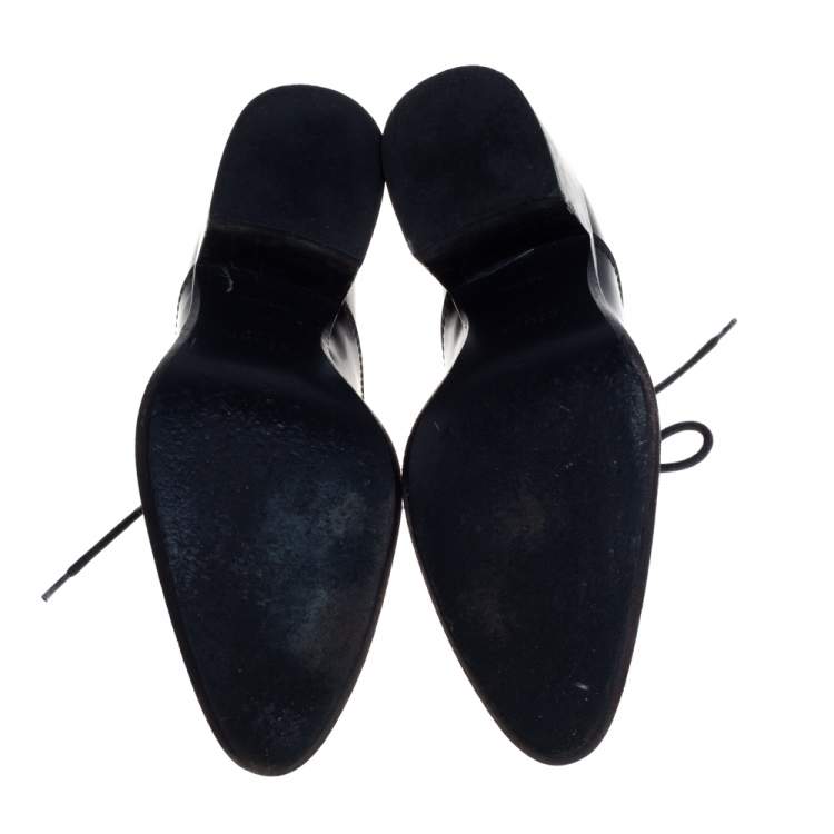 مملوكة مسبقًا Celine Black Leather Lace Up Ankle Booties Size 37