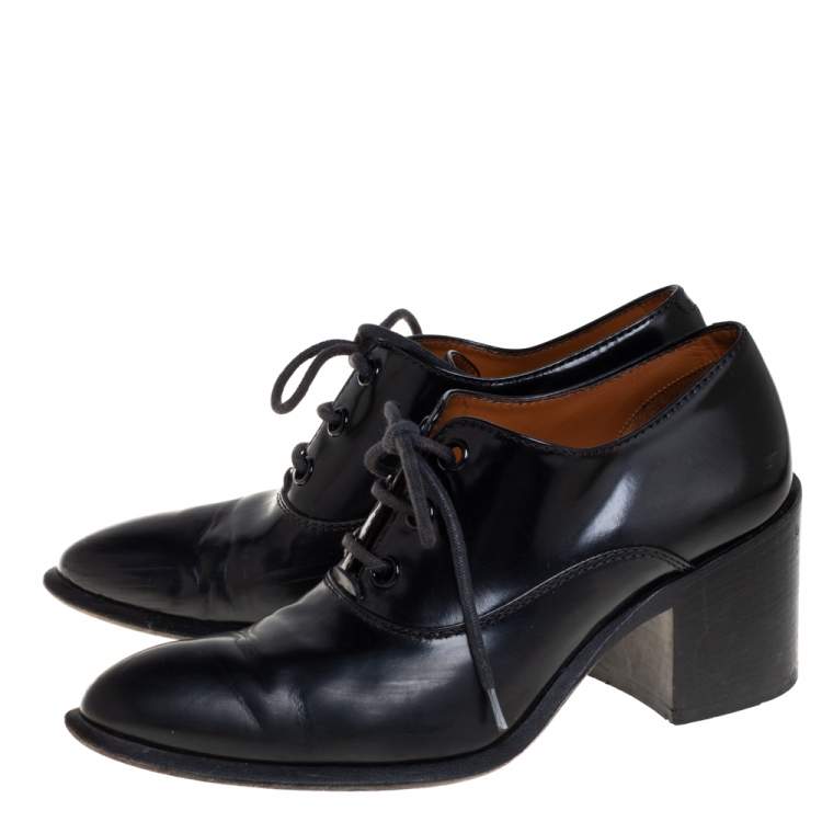مملوكة مسبقًا Celine Black Leather Lace Up Ankle Booties Size 37