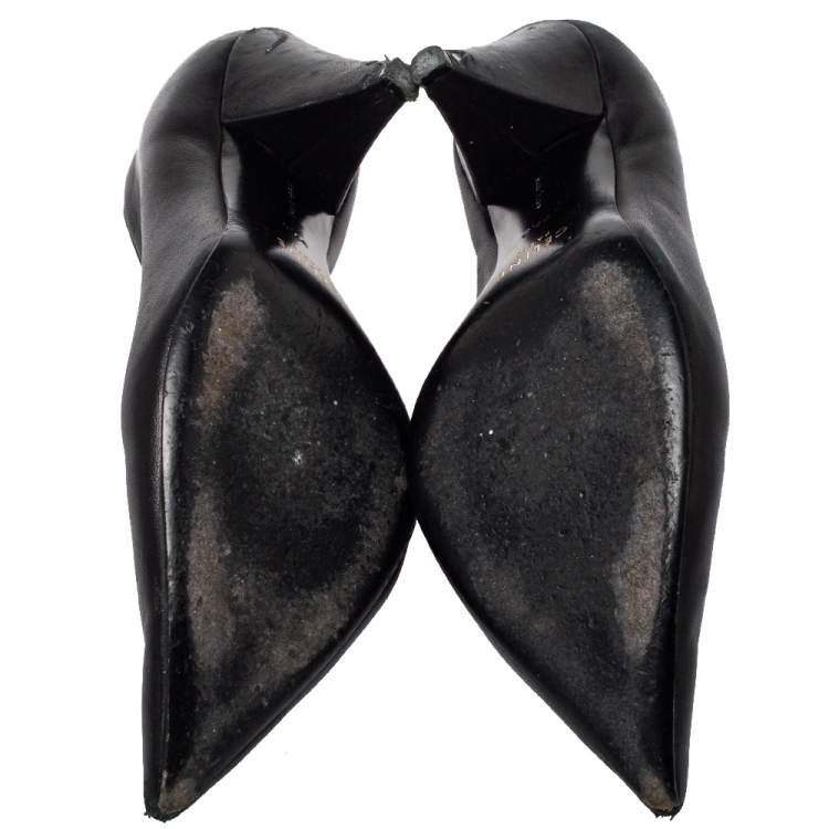 Pre Owned Celine Black Leather V Neck Pointed Toe Pumps Size 37.5