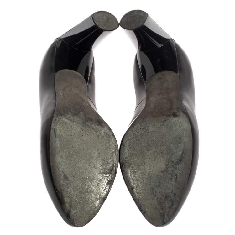 Pre Owned Celine Black Leather Block Heel  Pumps Size 37