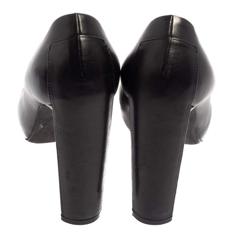 Pre Owned Celine Black Leather Block Heel  Pumps Size 37
