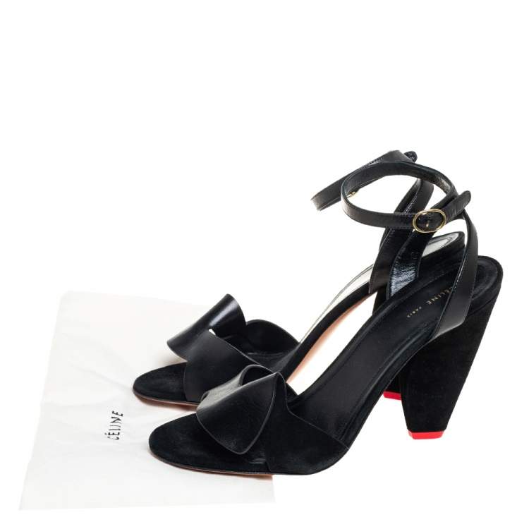 مملوكة مسبقًا Celine Black Suede Cone Heel Sandals Size 39.5