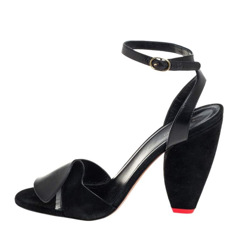 مملوكة مسبقًا Celine Black Suede Cone Heel Sandals Size 39.5