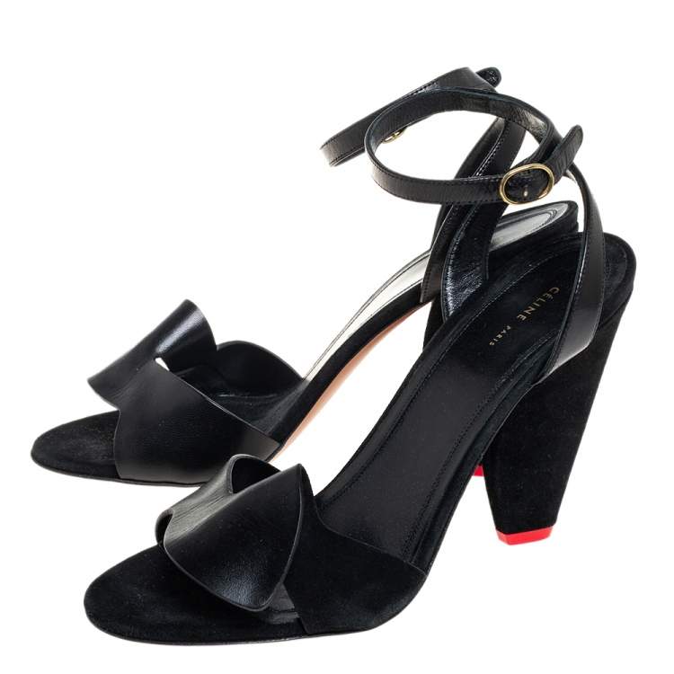 مملوكة مسبقًا Celine Black Suede Cone Heel Sandals Size 39.5