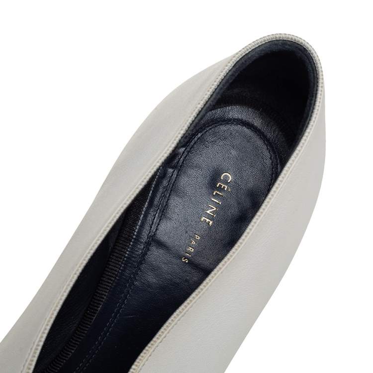 Pre Owned Celine White Leather V-Neck Pointed Toe Pumps Size 38