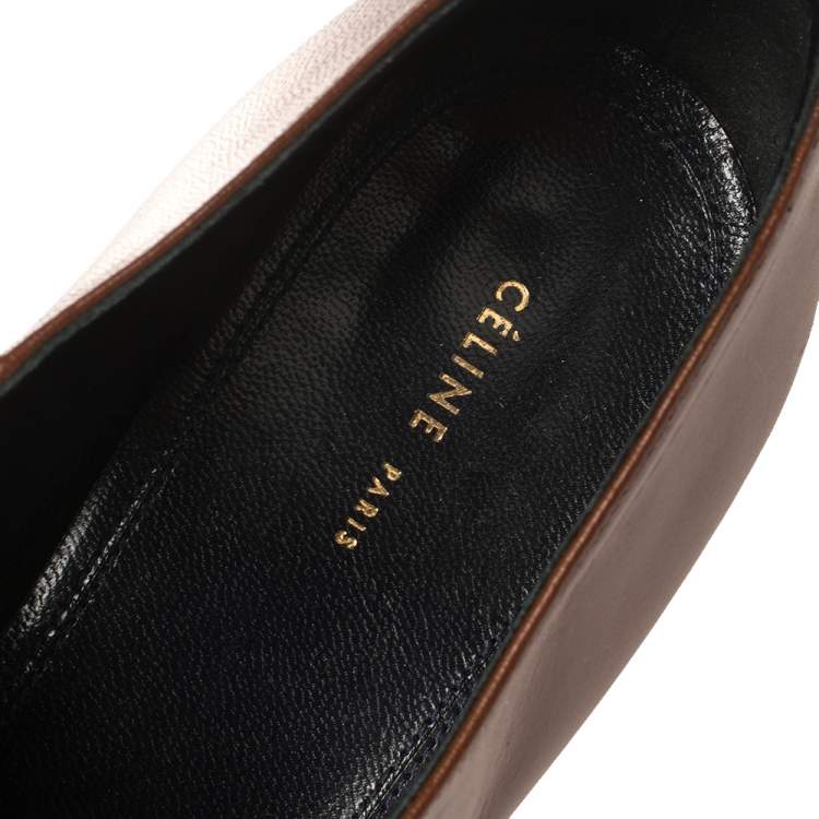 Pre Owned Celine Tan Leather Square Toe Platform Booties Size 37