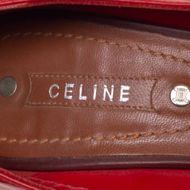 Pre Owned Celine Red/Brown Leather and Patent Leather Pick Toe Pumps Size 39