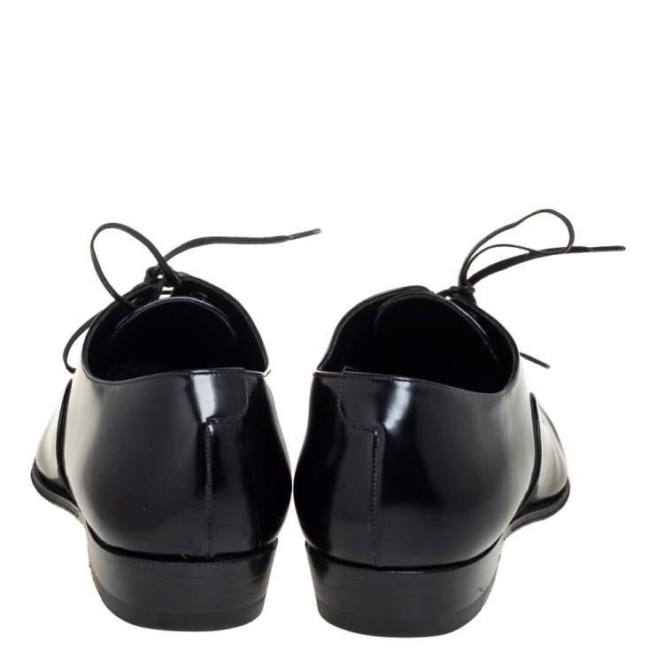Pre Owned Celine Black Leather Jacno Oxfords Size 36.5