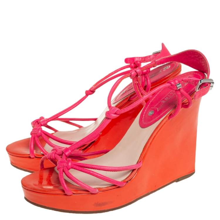 Pre Owned Celine Orange/Pink Leather Wedge Sandals Size 39