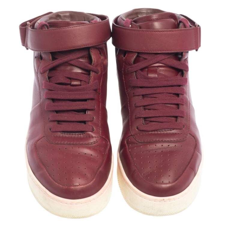Pre Owned Celine Burgundy Leather Lace Mid Top Sneakers Size 8