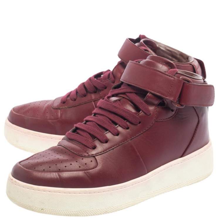 Pre Owned Celine Burgundy Leather Lace Mid Top Sneakers Size 8