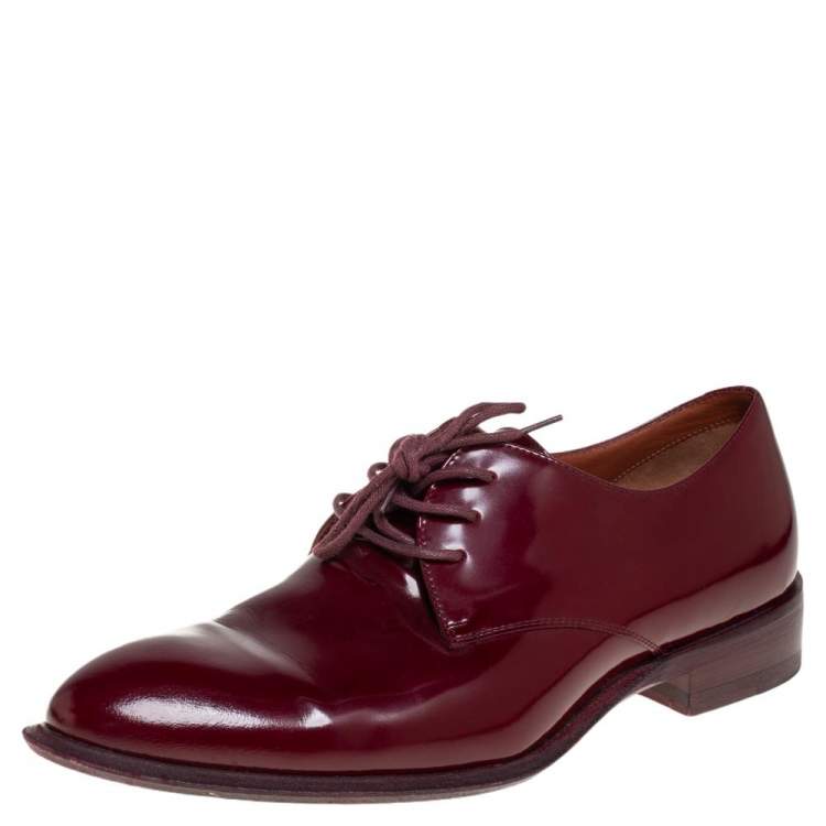 Pre Owned Celine Burgundy Patent Leather Lace Up Derby Size 37.5