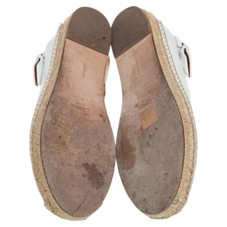 Pre Owned Celine White Leather Espadrille Slingback Mules Size 38