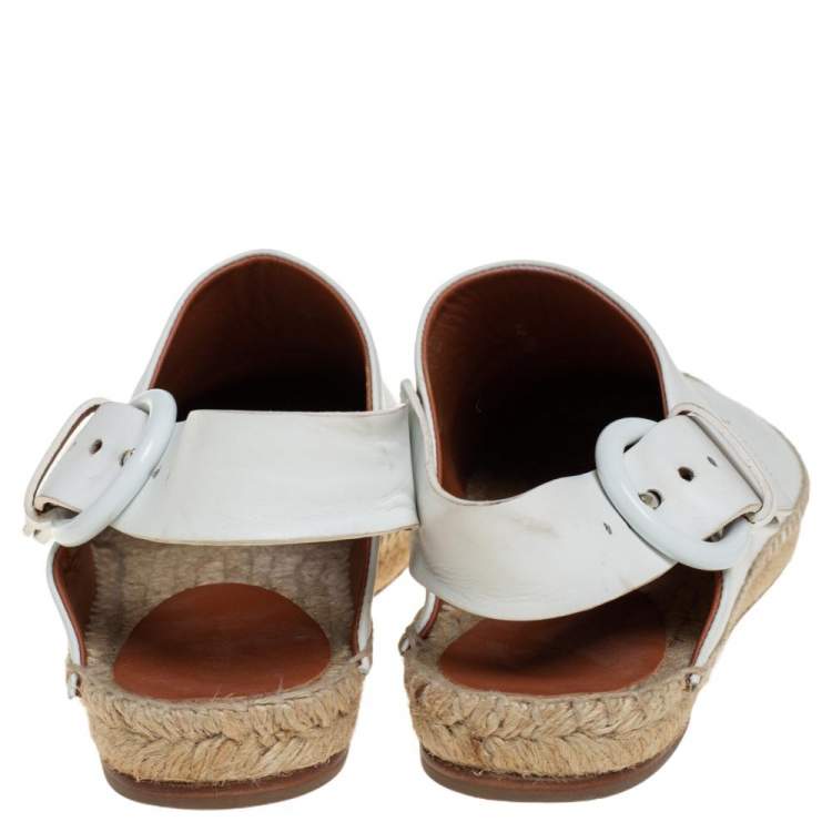 Pre Owned Celine White Leather Espadrille Slingback Mules Size 38