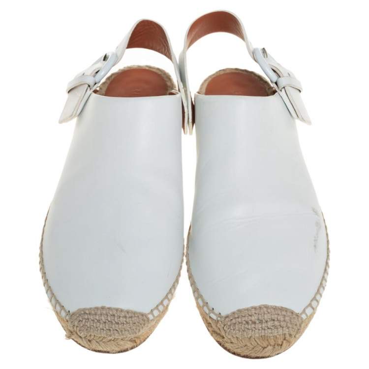 Pre Owned Celine White Leather Espadrille Slingback Mules Size 38