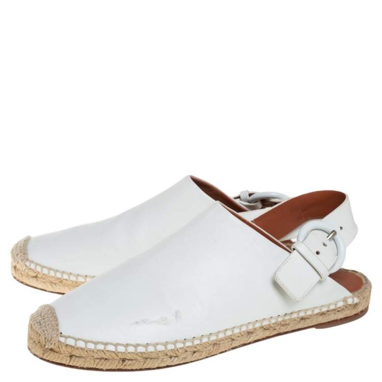Pre Owned Celine White Leather Espadrille Slingback Mules Size 38