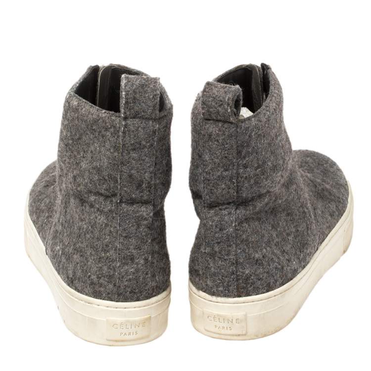Pre Owned Celine Grey Wool Felt High Top Zip Up Sneaker Size 38