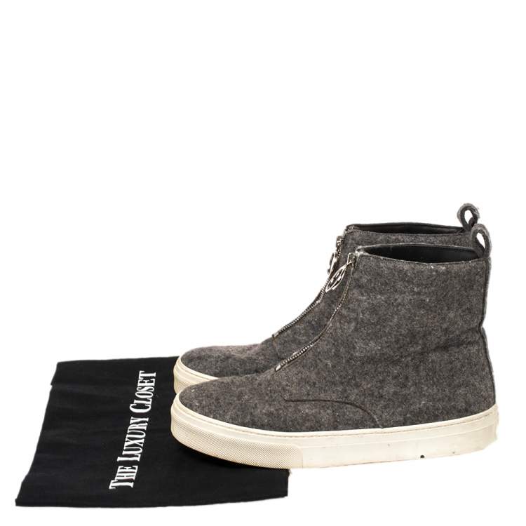 Pre Owned Celine Grey Wool Felt High Top Zip Up Sneaker Size 38