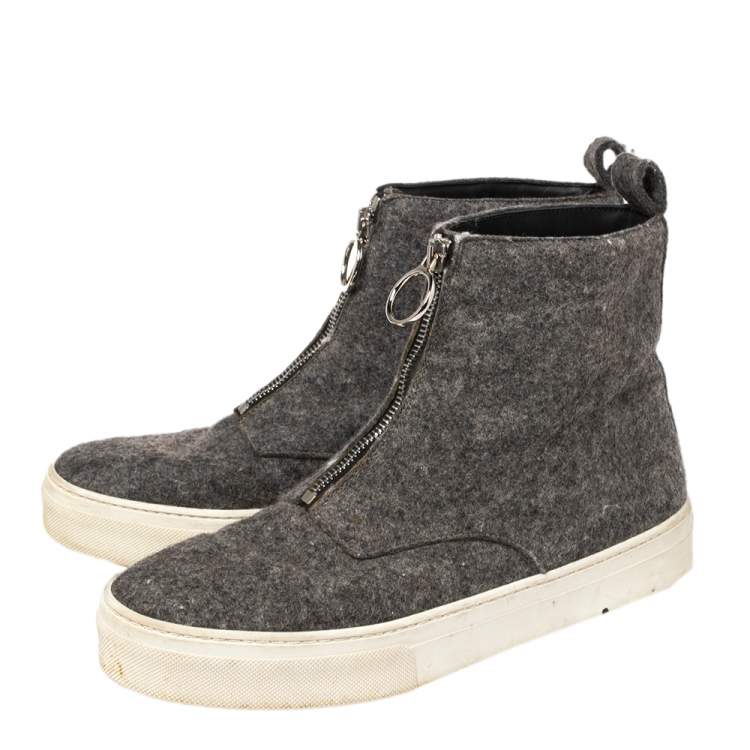 Pre Owned Celine Grey Wool Felt High Top Zip Up Sneaker Size 38