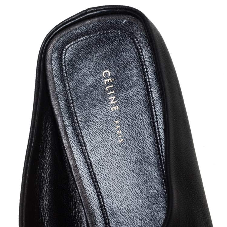 Pre Owned Celine Black Leather Square Toe Mule Sandals Size 38
