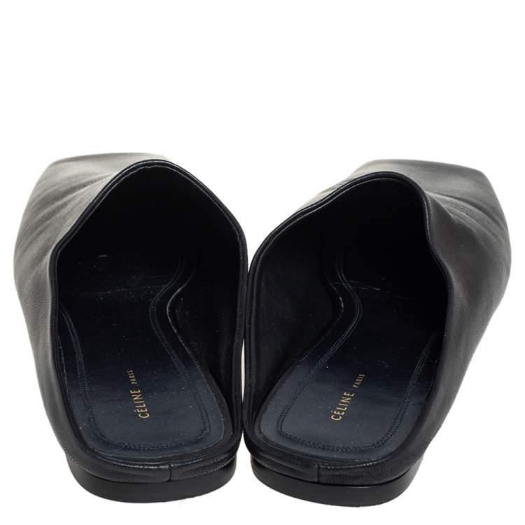 Pre Owned Celine Black Leather Square Toe Mule Sandals Size 38
