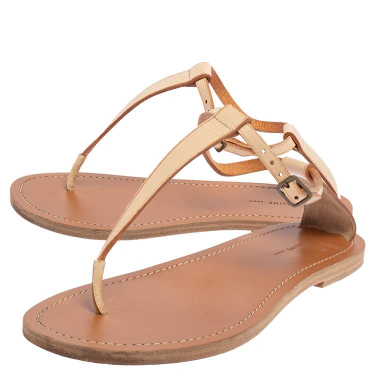 Pre Owned Celine Beige Leather Thong Flat Sandals Size 38