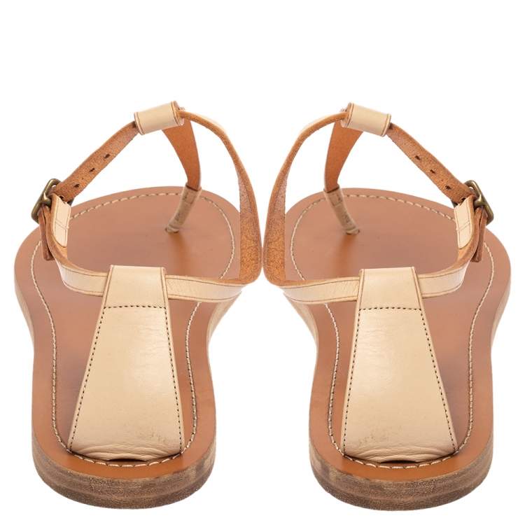 Pre Owned Celine Beige Leather Thong Flat Sandals Size 38