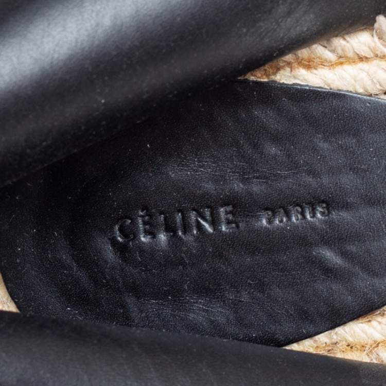 Pre Owned Celine Brown Leather Espadrille Wedge Platform Ankle Cuff Sandals Size 41