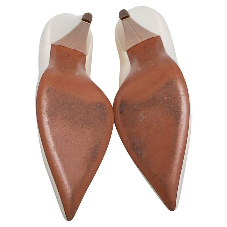 Pre Owned Celine Cream Leather V Neck Pointed Toe Pumps Size 37