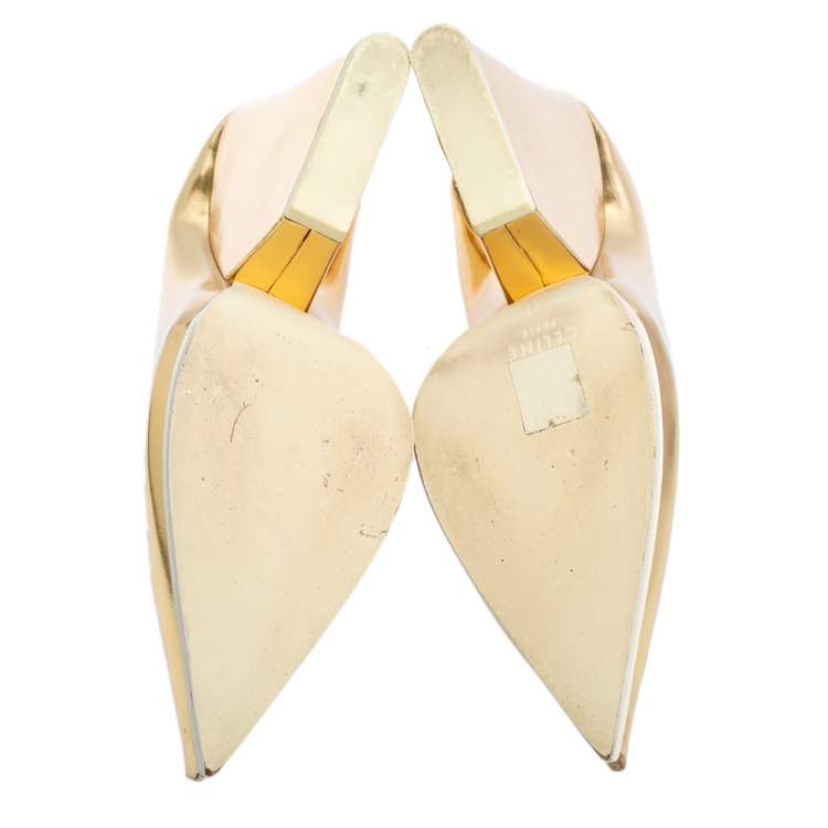 Pre Owned Celine Gold/White Patent Leather Pointed Toe Wedge Pumps Size 41