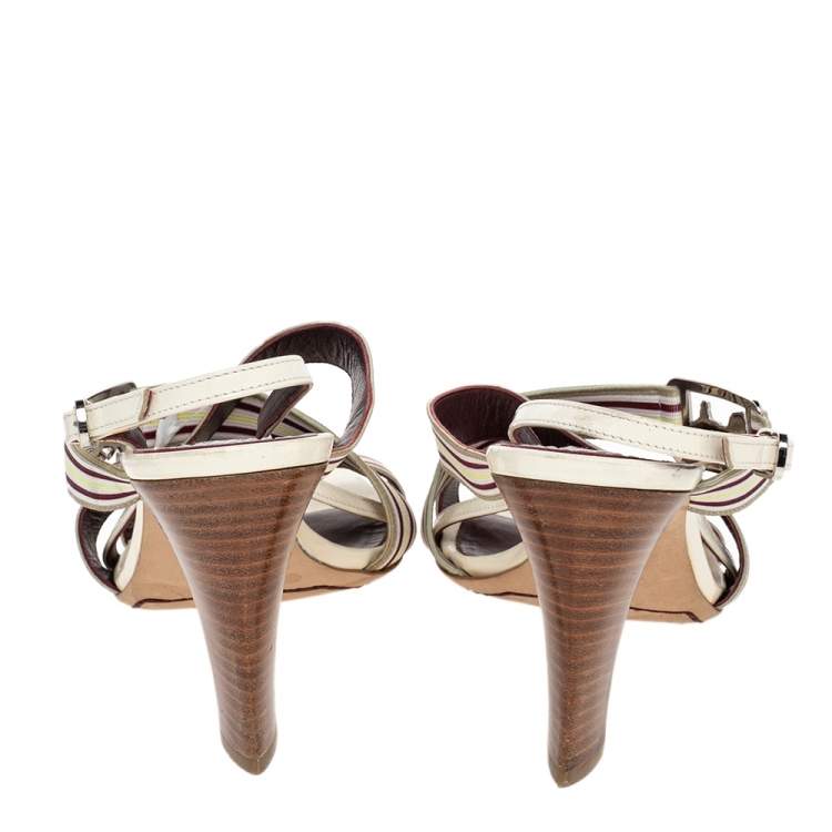 Pre Owned Celine Multicolor Leather Slingback Open Toe Sandals Size 37