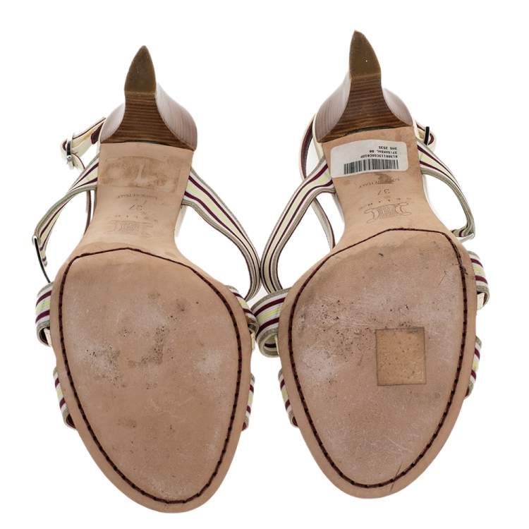 Pre Owned Celine Multicolor Leather Slingback Open Toe Sandals Size 37
