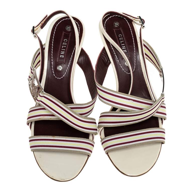Pre Owned Celine Multicolor Leather Slingback Open Toe Sandals Size 37