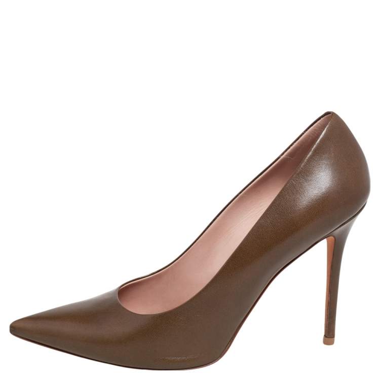Pre Owned Celine Olive Green Leather Pointed Toe Pumps Size 40