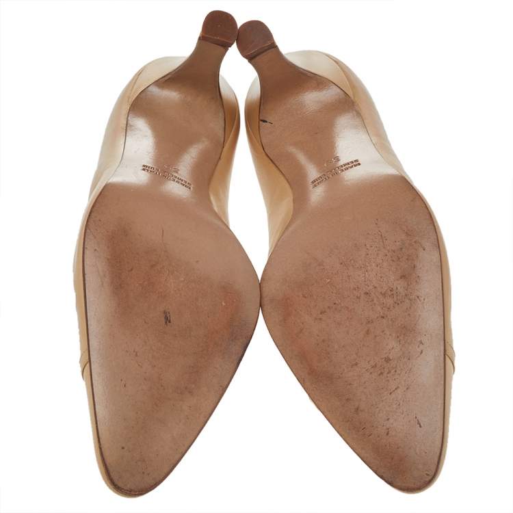 Pre Owned Celine Beige Leather Bow Detail Pumps Size 39