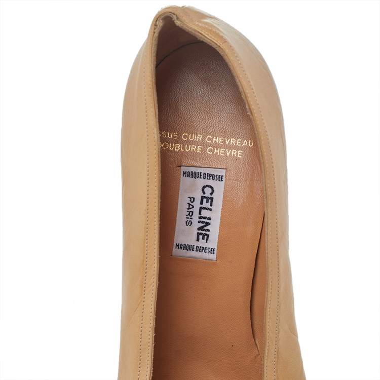Pre Owned Celine Beige Leather Bow Detail Pumps Size 39
