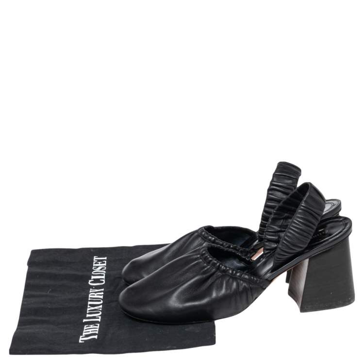 Pre Owned Céline Black Leather Slingback Block Heel Sandals Size 40