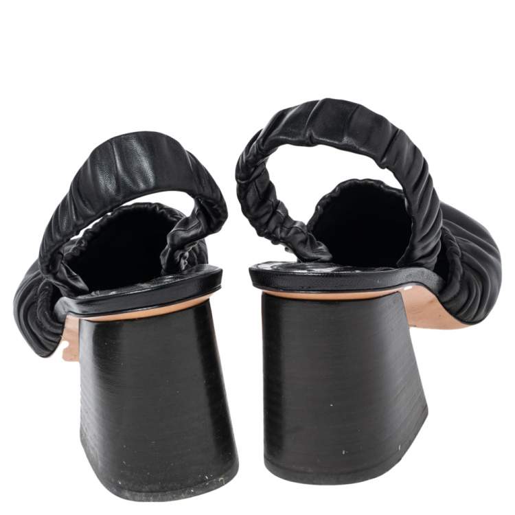 Pre Owned Céline Black Leather Slingback Block Heel Sandals Size 40