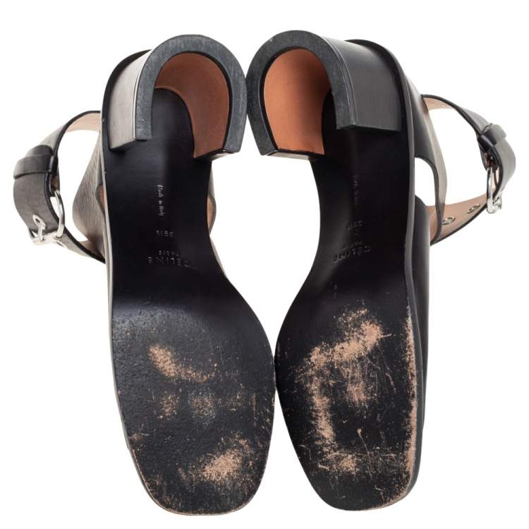 Pre Owned Celine Black Leather Buckle Ankle Strap Sandals Size 39.5