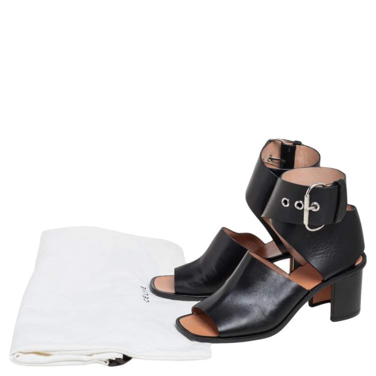 Pre Owned Celine Black Leather Buckle Ankle Strap Sandals Size 39.5