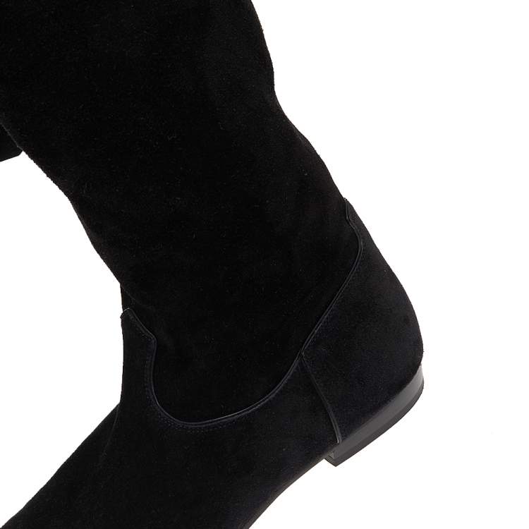 Pre Owned Celine Black Suede Fringe Thigh High Boots Size 39